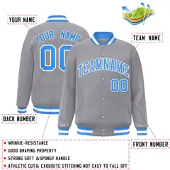 Gray Powder Blue-White Varsity Full-Snap Letterman Jacket 2