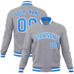 Gray Powder Blue-White Varsity Full-Snap Letterman Jacket