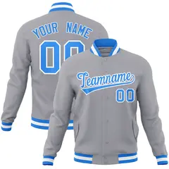 Gray Powder Blue-White Varsity Full-Snap Letterman Jacket