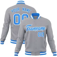 Gray Powder Blue-White Varsity Full-Snap Letterman Jacket 1