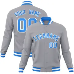 Gray Powder Blue-White Varsity Full-Snap Letterman Jacket