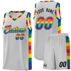 Gray Pride Month LGBT Rainbow Basketball Jersey