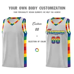 Gray Pride Month LGBT Rainbow Basketball Jersey 3