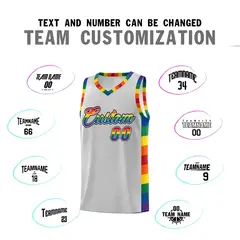 Gray Pride Month LGBT Rainbow Basketball Jersey 4