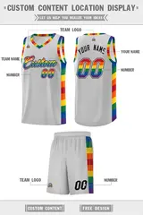 Gray Pride Month LGBT Rainbow Basketball Jersey 5