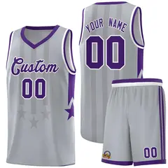 Gray Purple and White Gradient Star Graffiti Basketball Jersey