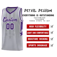 Gray Purple and White Gradient Star Graffiti Basketball Jersey 2