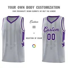 Gray Purple and White Gradient Star Graffiti Basketball Jersey 3