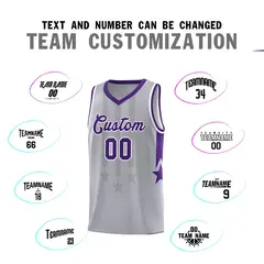 Gray Purple and White Gradient Star Graffiti Basketball Jersey 4