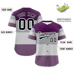 Gray Purple Black Pride Month Color Block Baseball Jersey 2