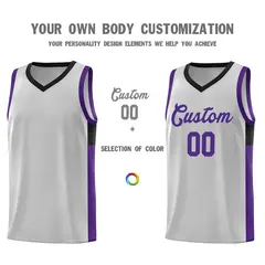 Gray Purple-Black Two-Tone Classic Basketball Jersey 3