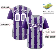 Gray Purple Blade Pattern Raglan Baseball Jersey 2