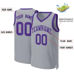 Gray Purple Classic Basketball Jersey 2
