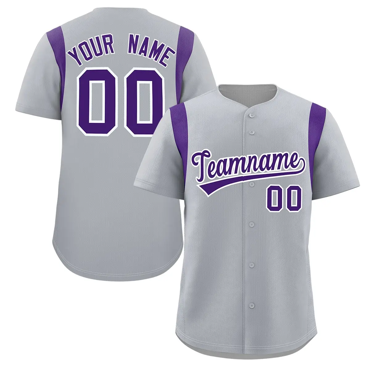 Gray Purple Classic Full Button Baseball Jersey
