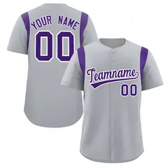 Gray Purple Classic Full Button Baseball Jersey
