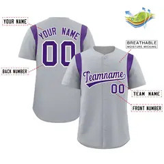 Gray Purple Classic Full Button Baseball Jersey 2