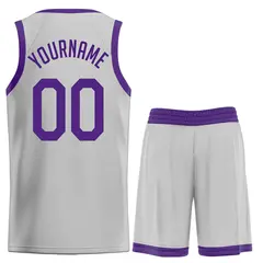 Gray Purple Classic Sets Sports Uniform Basketball Jersey 2