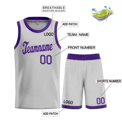 Gray Purple Classic Sets Sports Uniform Basketball Jersey 3