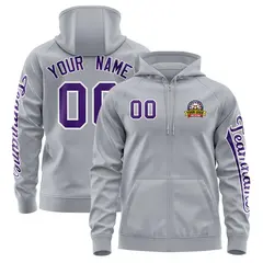 Gray Purple Classic Varsity Full-Zip Letterman Jacket Hoodie 1