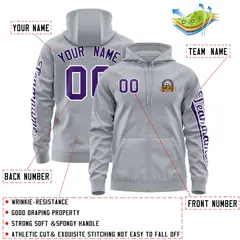 Gray Purple Classic Varsity Full-Zip Letterman Jacket Hoodie 4