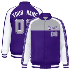 Gray Purple Color Block K-Ribbon Varsity Letterman Jacket 1