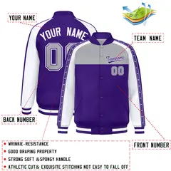 Gray Purple Color Block K-Ribbon Varsity Letterman Jacket 2