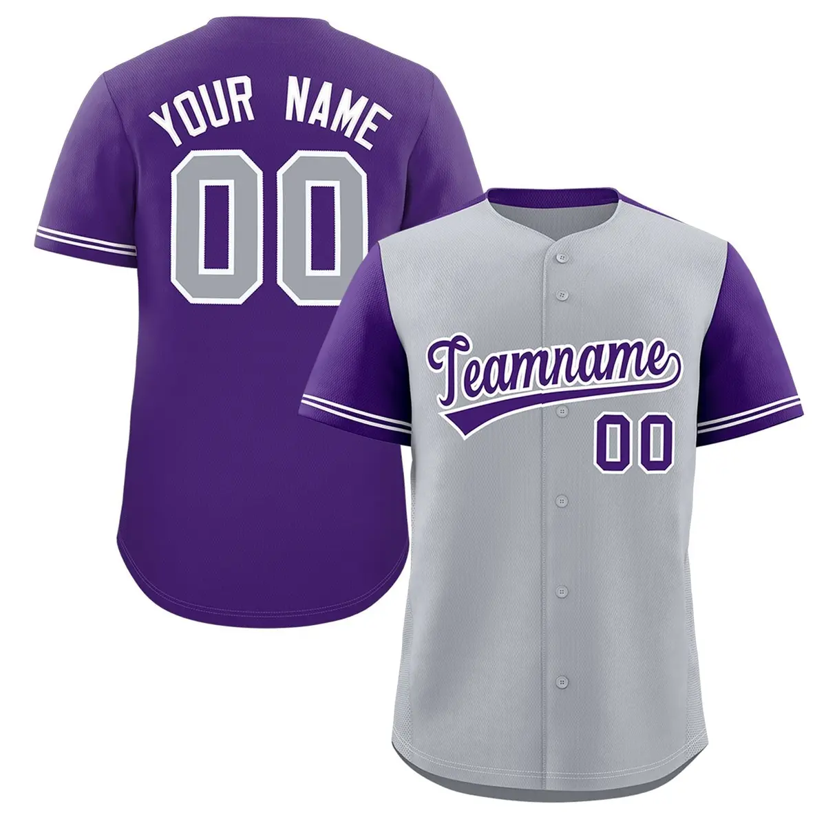 Gray Purple Color Block Raglan Sleeves Baseball Jersey