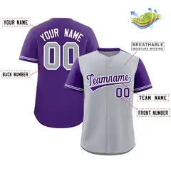 Gray Purple Color Block Raglan Sleeves Baseball Jersey 2