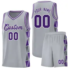 Gray Purple-Dark Gray Side Triangle Splicing Basketball Jersey