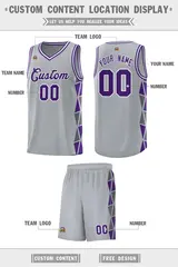Gray Purple-Dark Gray Side Triangle Splicing Basketball Jersey 2
