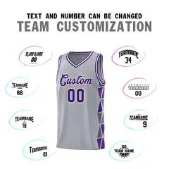 Gray Purple-Dark Gray Side Triangle Splicing Basketball Jersey 3