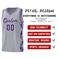 Gray Purple-Dark Gray Side Triangle Splicing Basketball Jersey 4