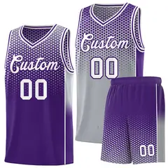Gray Purple Dot Pattern Side Gradient Reversible Basketball Jersey Kits 1