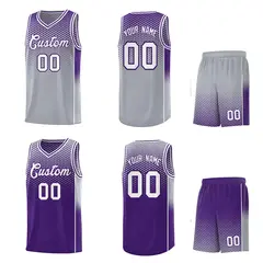 Gray Purple Dot Pattern Side Gradient Reversible Basketball Jersey Kits 2
