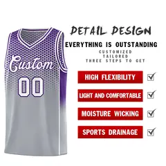 Gray Purple Dot Pattern Side Gradient Reversible Basketball Jersey Kits 3