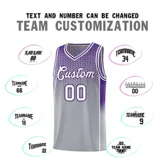 Gray Purple Dot Pattern Side Gradient Reversible Basketball Jersey Kits 4