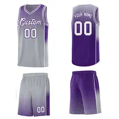 Gray Purple Dot Pattern Side Gradient Reversible Basketball Jersey Kits 5
