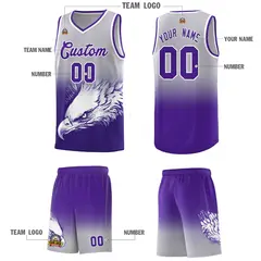 Gray Purple Eagle Graffiti Pattern Basketball Jersey 3