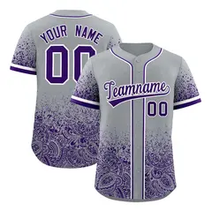 Gray Purple Floral Gradient Full Button Baseball Jersey 1