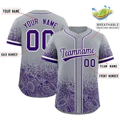 Gray Purple Floral Gradient Full Button Baseball Jersey 2