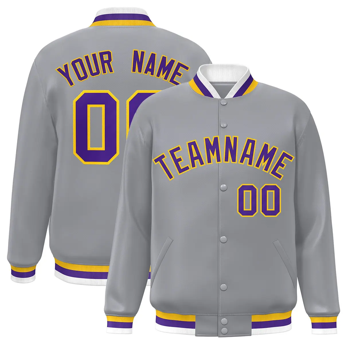 Gray Purple-Gold Classic Varsity Full-Snap Letterman Jacket