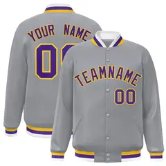 Gray Purple-Gold Classic Varsity Full-Snap Letterman Jacket 1