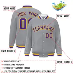 Gray Purple-Gold Classic Varsity Full-Snap Letterman Jacket 2