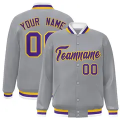 Gray Purple-Gold Classic Varsity Full-Snap Letterman Jacket