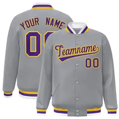 Gray Purple-Gold Classic Varsity Full-Snap Letterman Jacket
