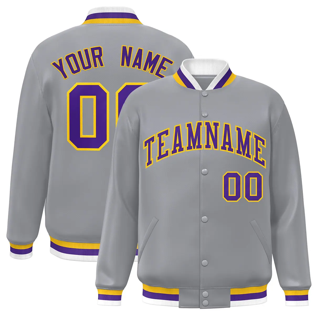 Gray Purple-Gold Classic Varsity Full-Snap Letterman Jacket
