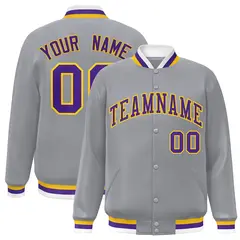Gray Purple-Gold Classic Varsity Full-Snap Letterman Jacket