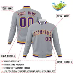 Gray Purple-Gold Classic Varsity Full-Snap Letterman Jacket 4