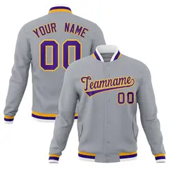 Gray Purple-Gold Classic Varsity Full-Snap Letterman Jacket 1