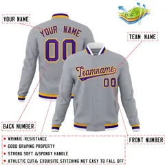 Gray Purple-Gold Classic Varsity Full-Snap Letterman Jacket 4